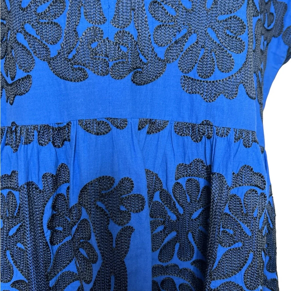 ZARA Blue Embroidered Boho Mini Dress - Size Large‎